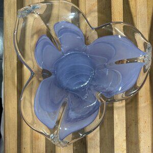 Murano Style Vintage Hand Blown Art Glass 3 Petal  Lilac Bowl